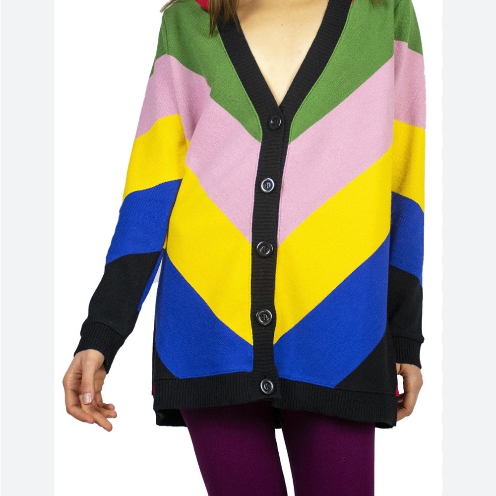 Sara Battaglia Multicolor Chevron Cardigan